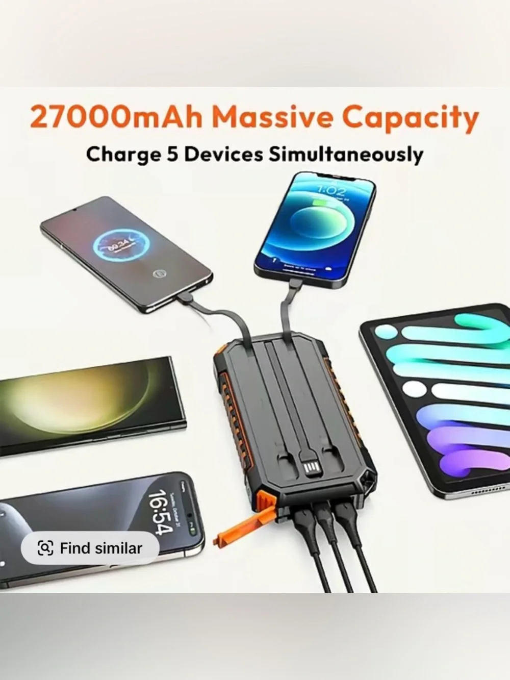 Portable Solar Power Bank Charger - Black